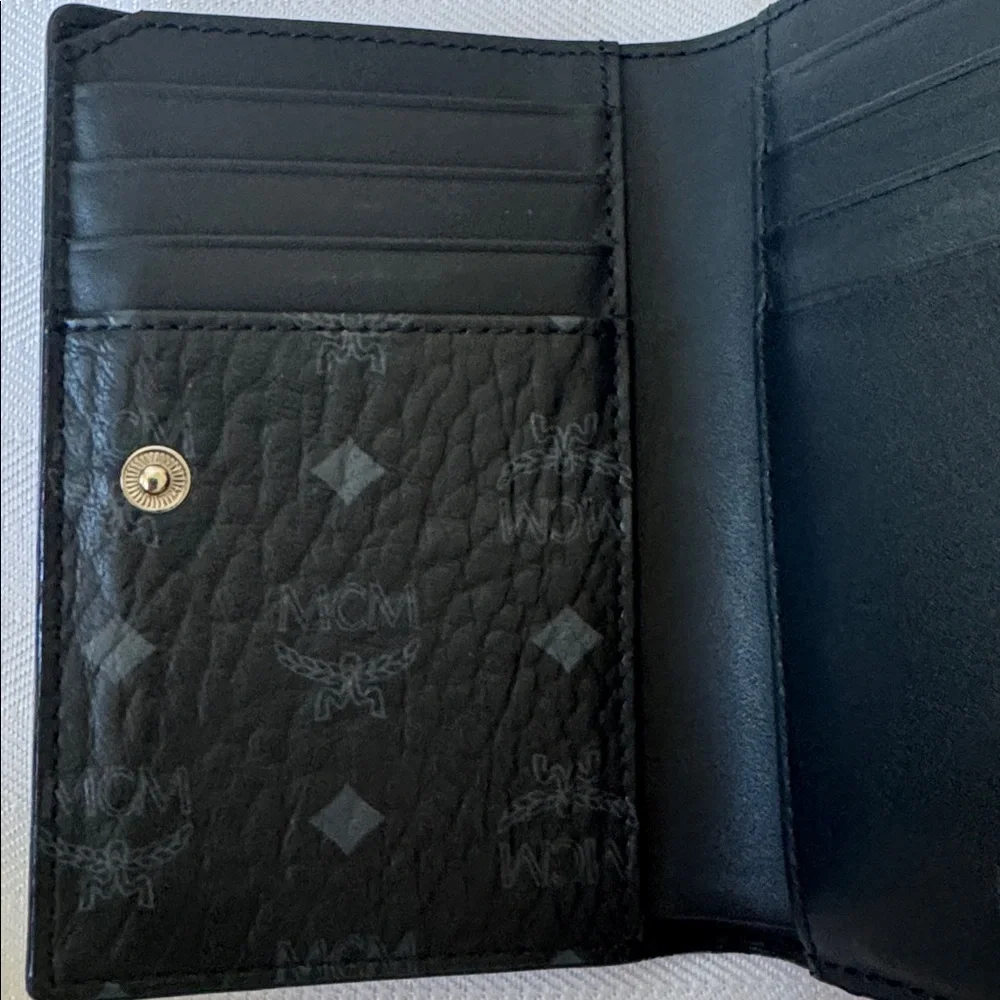 MCM Bifold Wallet Black Leather Pouch with Logo - Picture 6 of 6